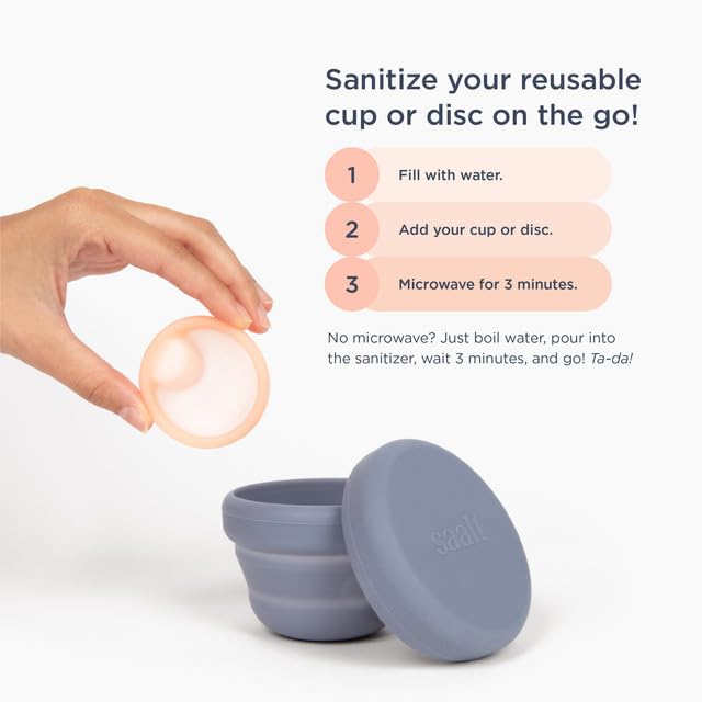 Saalt Compact Sanitizer - Menstrual Disc and Period Cup Cleaner, Microwavable, Reusable Menstrual Disc Sanitizer for Travel or Home, Collapsible, Flat-Fold Design - Sage - Image 3
