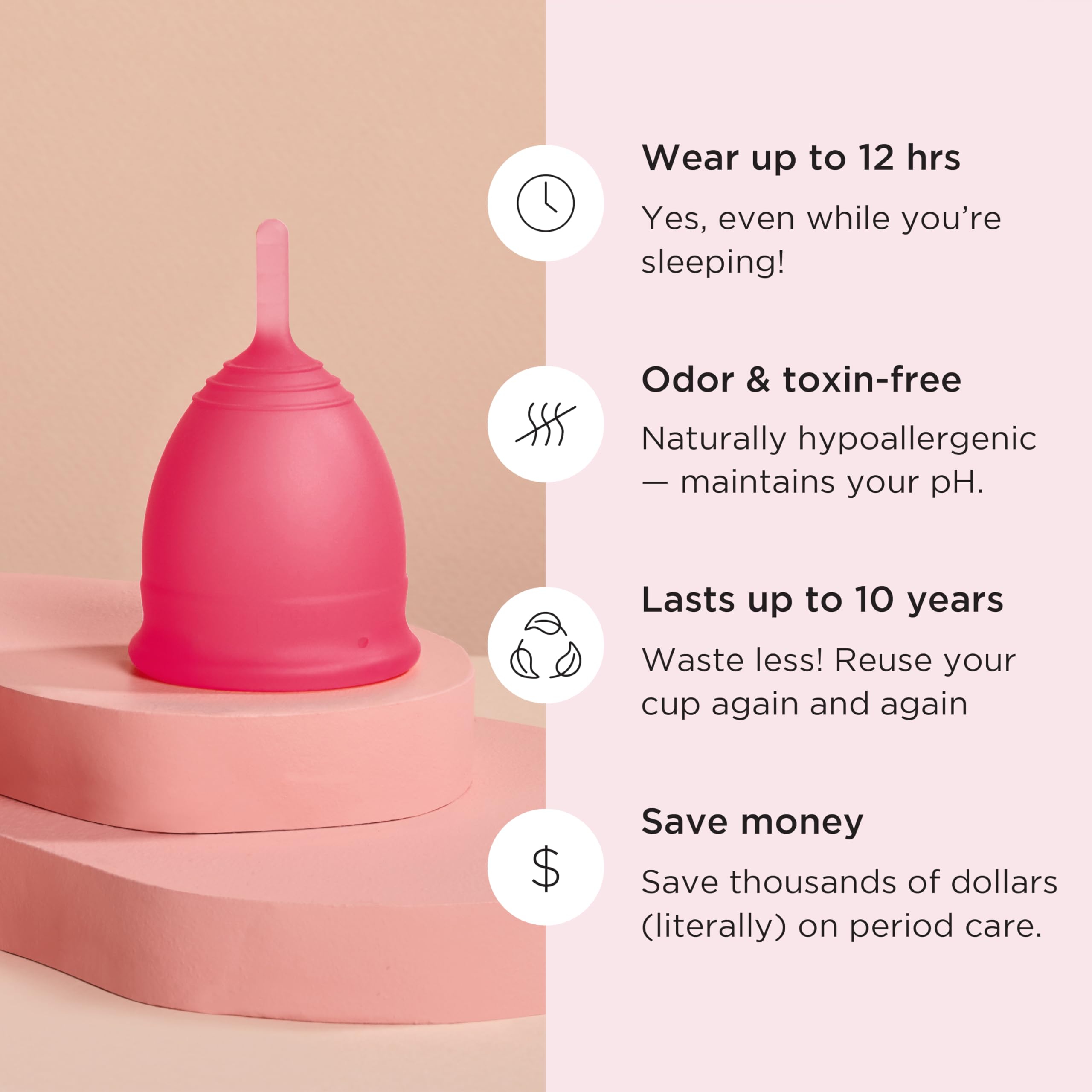 Saalt Menstrual Cup – Reusable Period Cup – Made for Comfortable, Leak-Free Protection Up to 12 Hours – BPA & Latex Free – Includes Cup & Carry Bag (Regular, Himalayan Pink) - Image 4