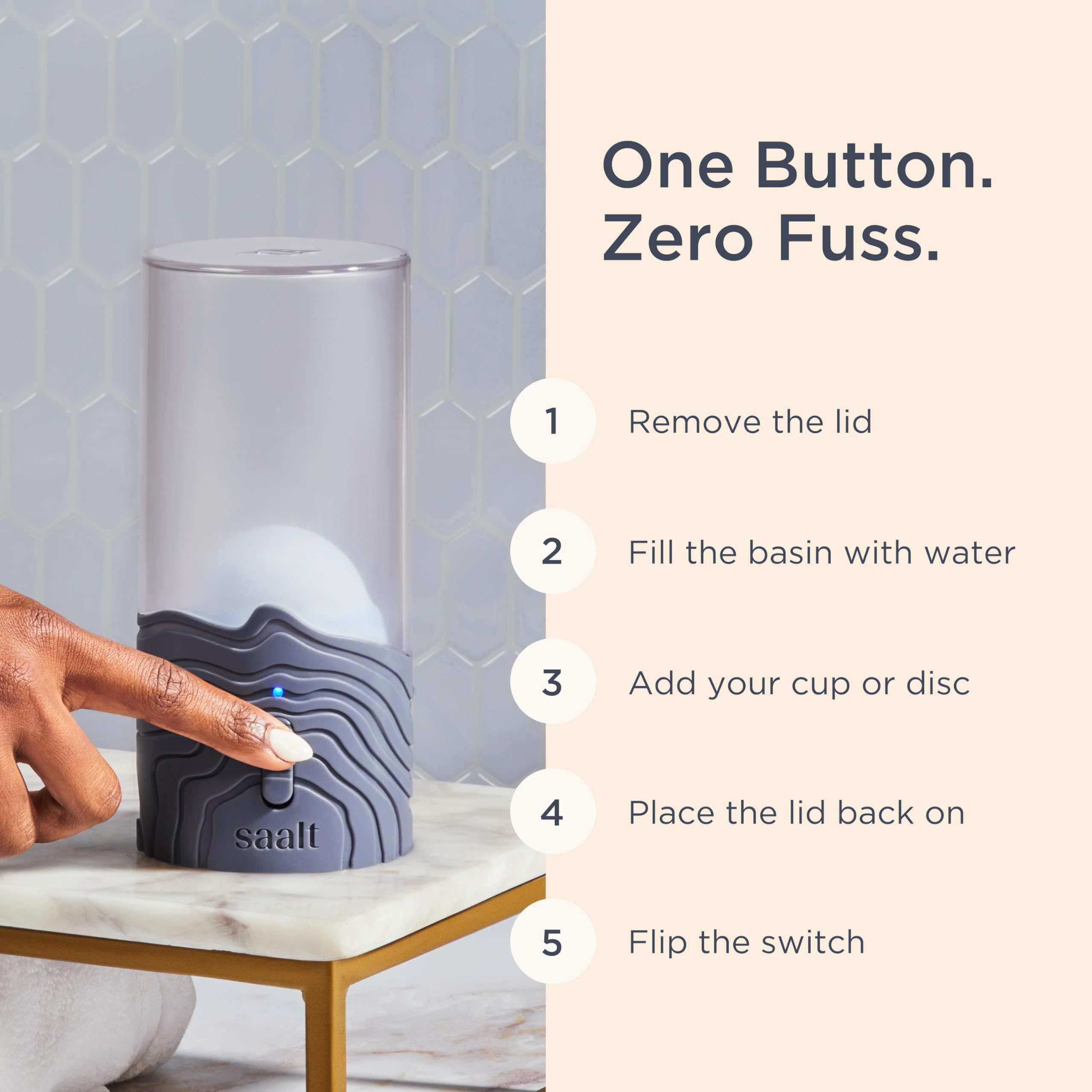 Saalt Menstrual Cup Steamer - Period Cup & Disc Sanitizer - Hands-Free Steam Sanitizer- No-Boil Design with Removable Power Cord - Compact & Portable - Arctic Mist - Image 3