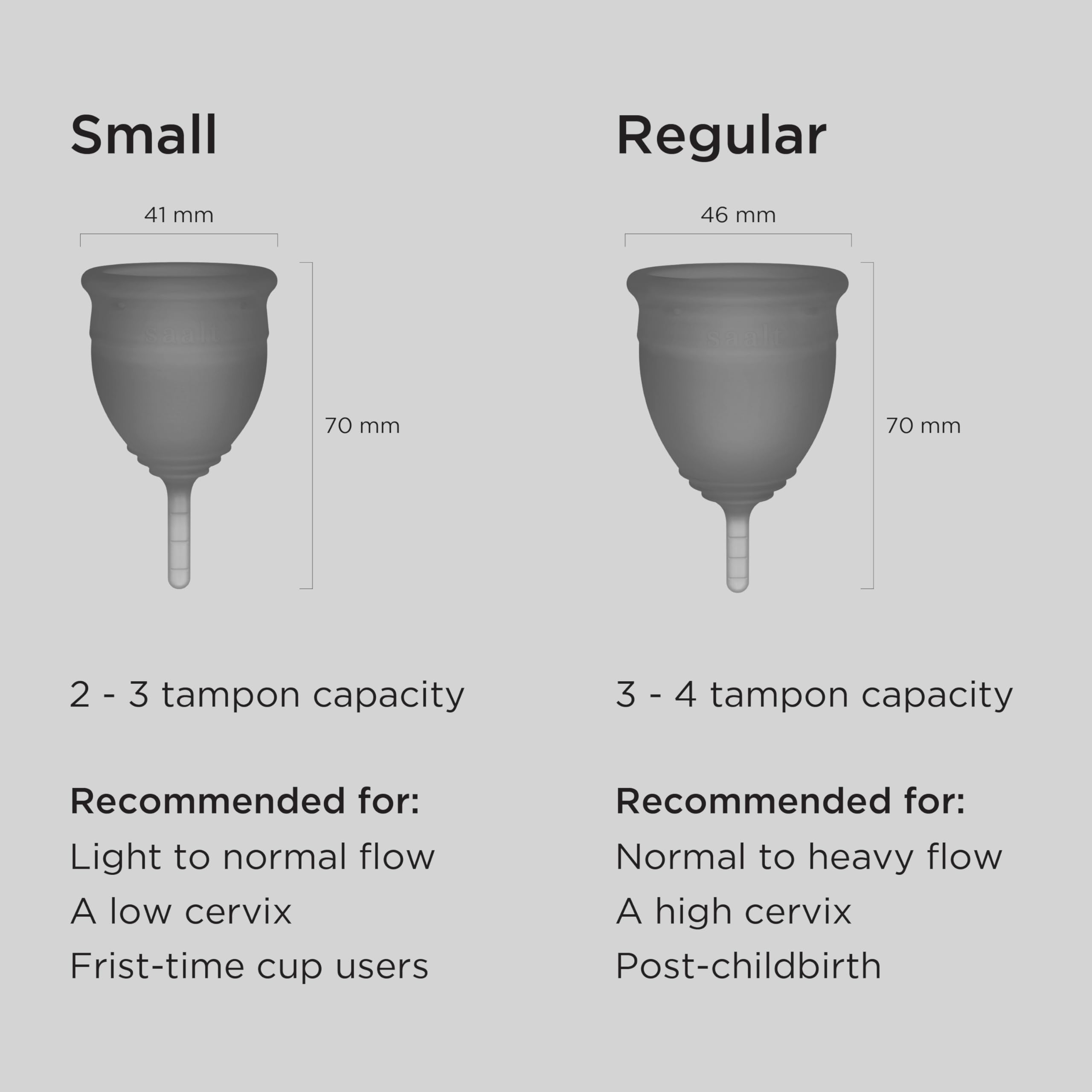 Saalt Soft Menstrual Cup – Reusable Period Cup – Made for Comfortable, Leak-Free Protection Up to 12 Hours – BPA & Latex Free – Includes Cup & Carry Bag (Regular, Grey) - Image 6