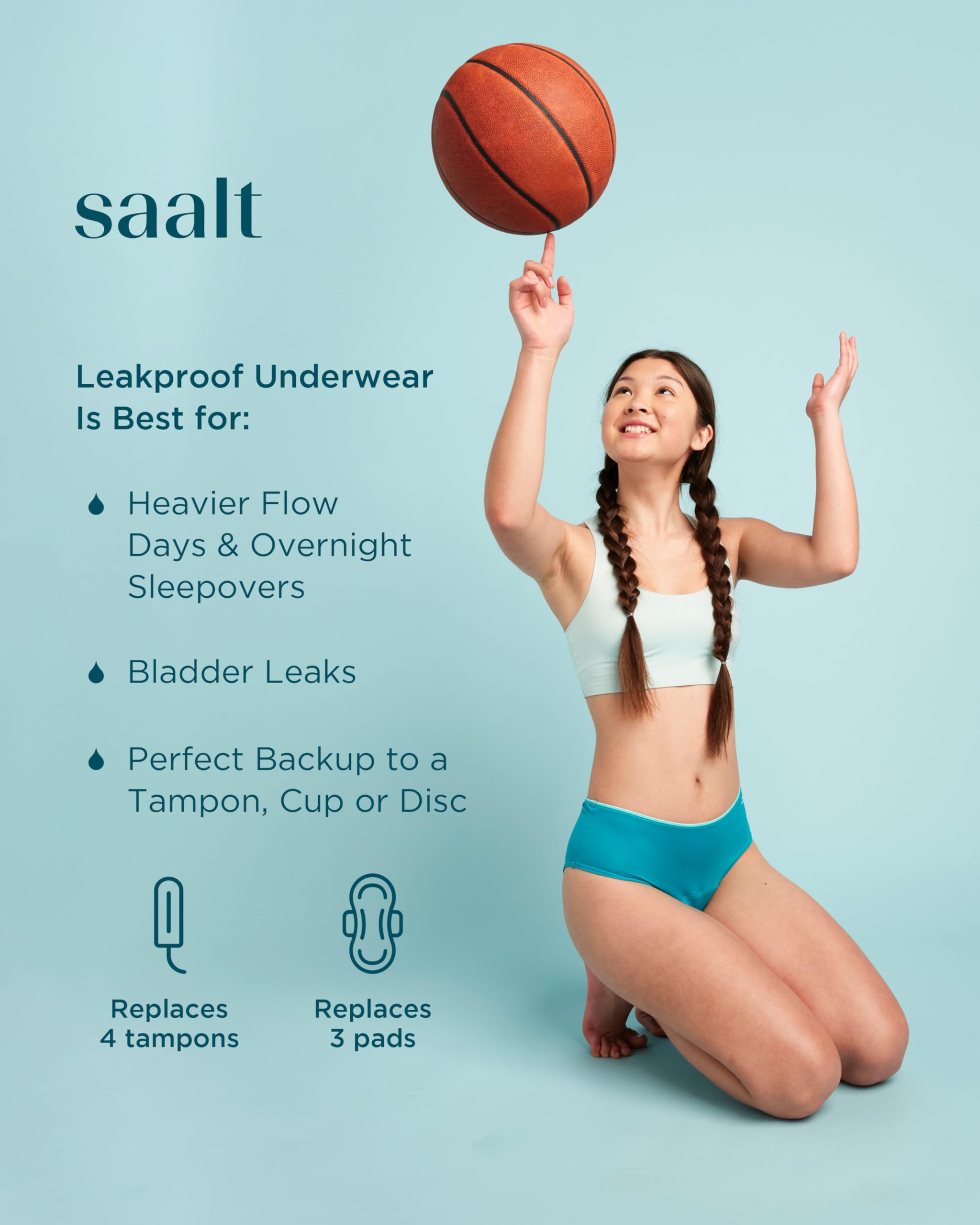 saalt Teen Brief Period Underwear - Leakproof Menstrual Underwear for Teen Girls - Full-Coverage Comfort - Image 3