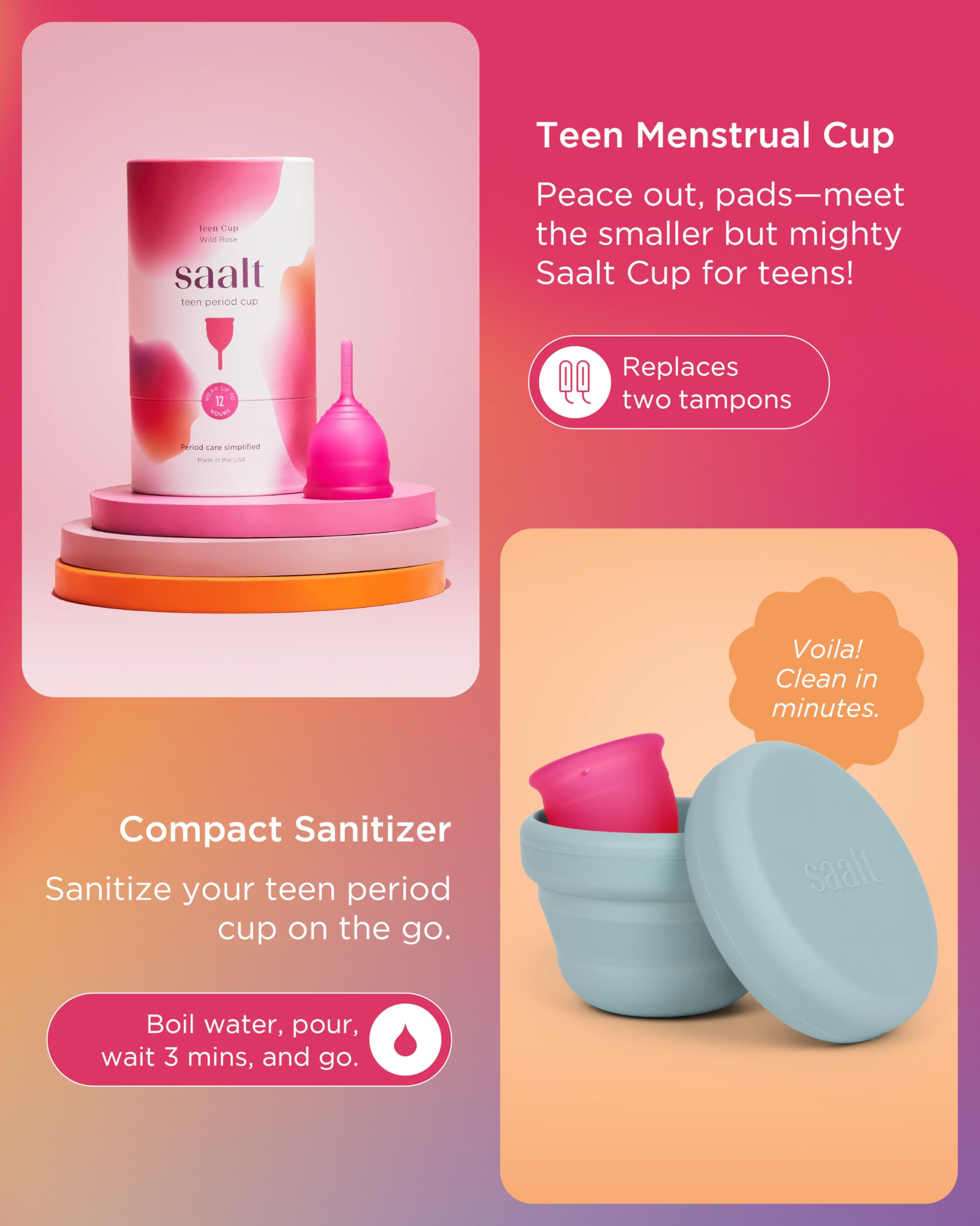Saalt Teen First Period Kit - Includes Leakproof Period Underwear, Menstrual Cup, Menstrual Cup Wash, Compact Sanitizer, Feminine Wipes, Storage Bag, Saalt Stickers & Period Care 101 Booklet - Small - Image 5