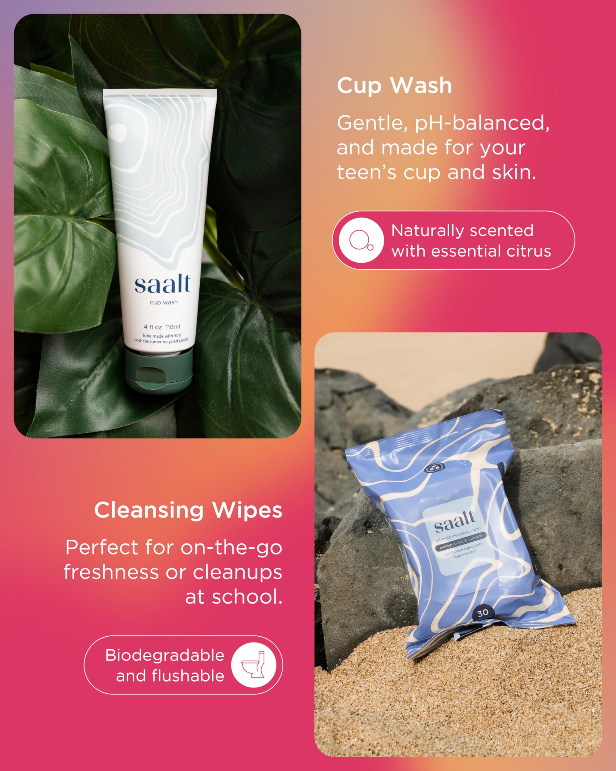 Saalt Teen First Period Kit - Includes Leakproof Period Underwear, Menstrual Cup, Menstrual Cup Wash, Compact Sanitizer, Feminine Wipes, Storage Bag, Saalt Stickers & Period Care 101 Booklet - Small - Image 6